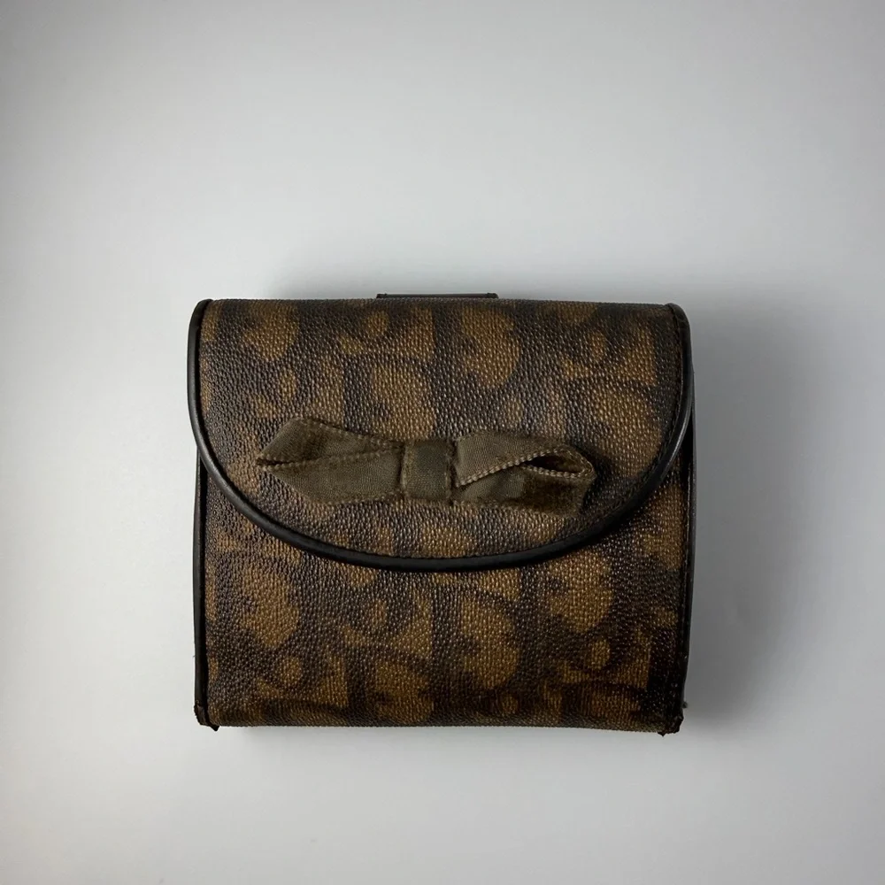 Authentic Christian Dior Romantique Trotter Ribbon Small Wallet Brown